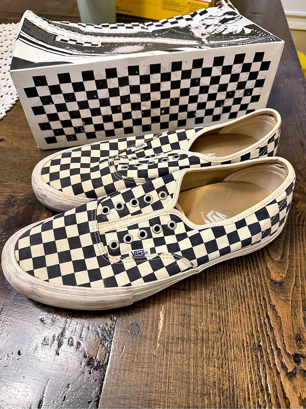 Vans Classic Slip-On Checkered Sneakers in Black & White - NO LACES